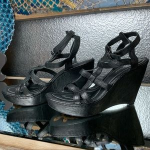 COPY - Black leather Born wedge sandals!